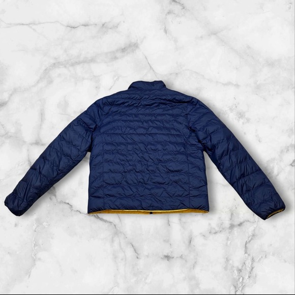 Polo Ralph Lauren Kids Down Puffer Jacket Navy Yellow Logo Zip reversible Sz XL - Picture 3 of 8